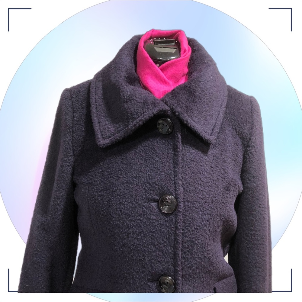 Ellen Tracy (10) dark purple wool & alpaca button-up coat 💜 4 pockets — NICE!!!